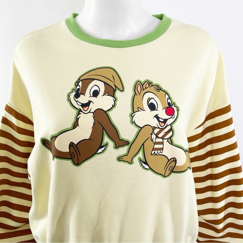 Disney Parks Sweater Chip & Dale Yellow Striped Long Sleeve Crew Neck Size L - Picture 2 of 10